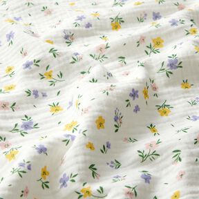 Musselin/ Doppel-Krinkel Gewebe kleine Blümchen | Poppy Fabrics – elfenbein, 