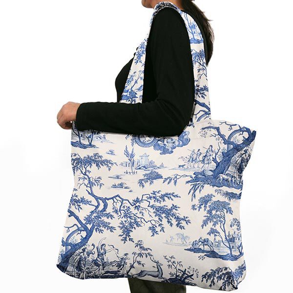 Dekostoff Canvas Antike 280 cm – königsblau/weiss | Reststück 100cm