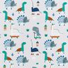 Dekostoff Halbpanama skatende Dinos – silbergrau/pfefferminz,  thumbnail number 1