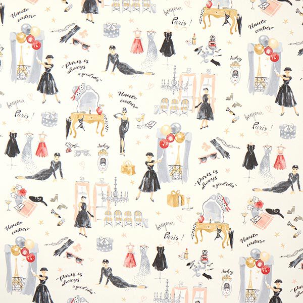 Dekostoff Halbpanama Audrey – hellbeige/schwarz