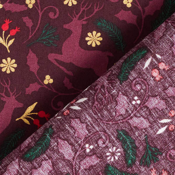 Baumwollstoff Popeline springende Hirsche – merlot/gold, image number 4