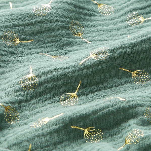 Musselin/ Doppel-Krinkel Gewebe Glitzer-Pusteblumen – schilf/gold, image number 2