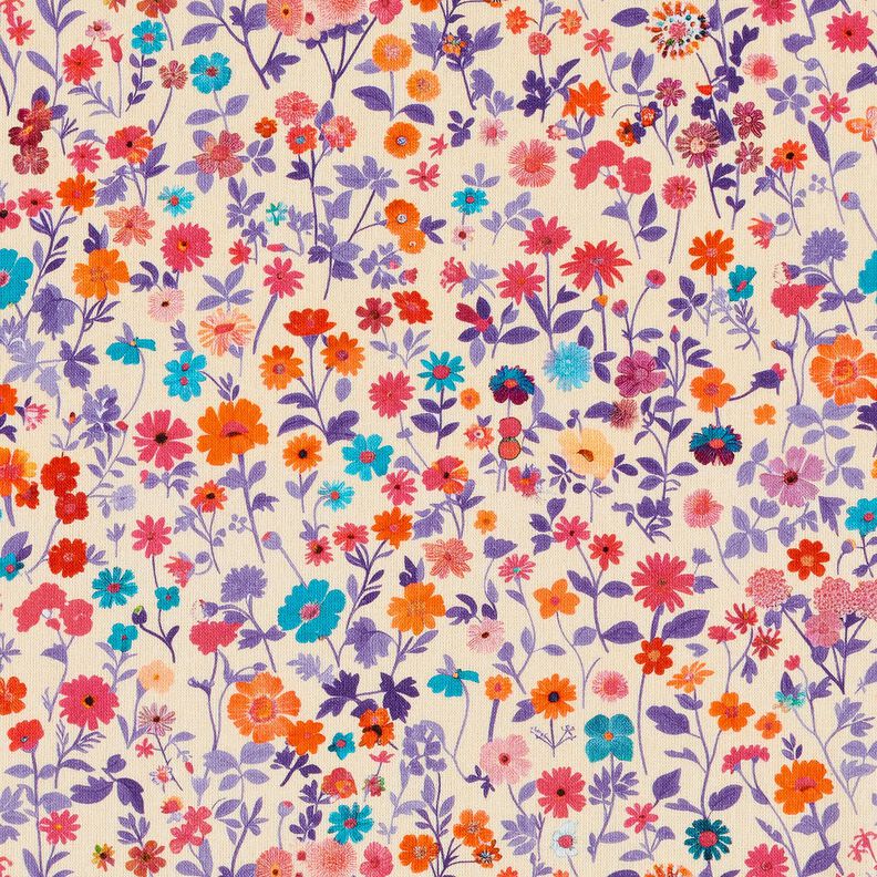Baumwollstoff Popeline bunte Blümchen – hellbeige/lavendel,  image number 1