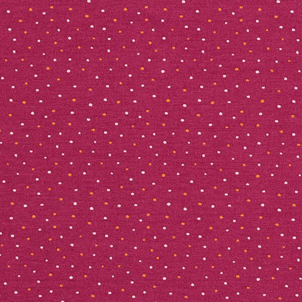 Baumwolljersey bunte Pünktchen – bordeauxrot | Reststück 100cm