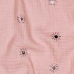 Musselin/ Doppel-Krinkel Gewebe Sonnen Foliendruck | Poppy Fabrics – hellaltrosa/pastellviolett, 