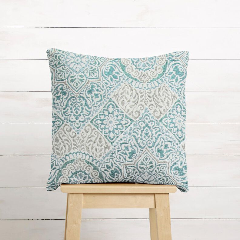 Dekostoff Jacquard elegante Kacheln – hellpetrol/hellbeige,  image number 6