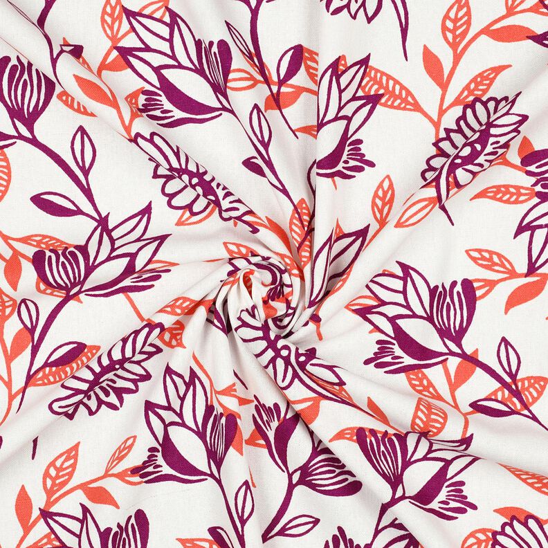 Viskose-Leinen-Mix Blumen | Poppy Fabrics – elfenbein/traube,  image number 3