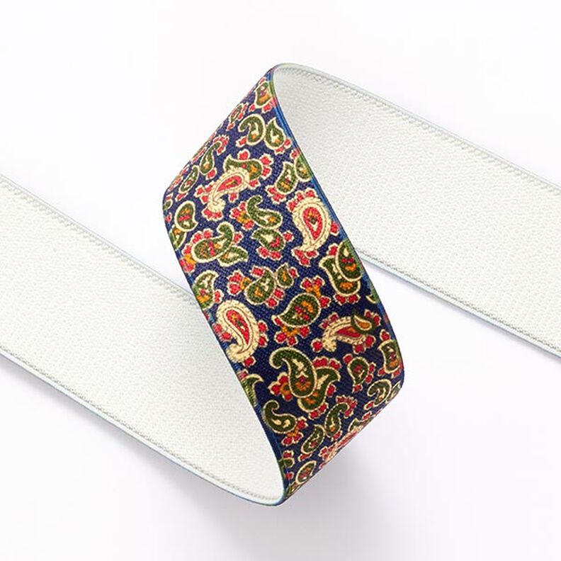 Gummiband Paisley [ 3,5 cm ] – marineblau/grün,  image number 2