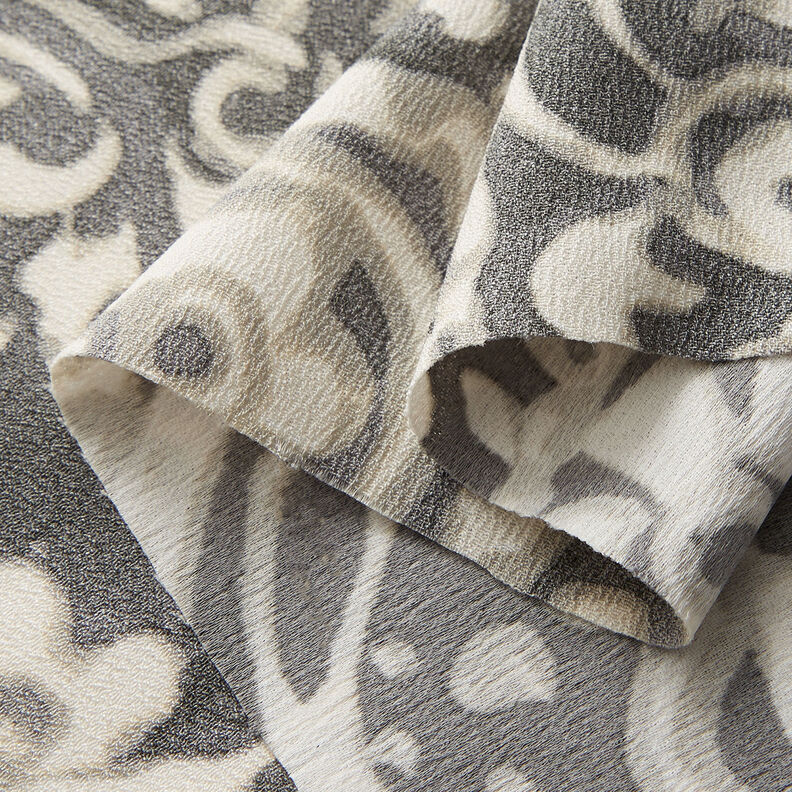 Crêpe Gewebe Paisley und Blumen – grau/weiss,  image number 3