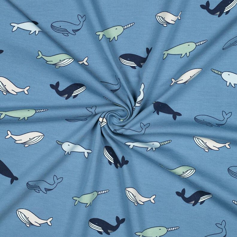 Baumwolljersey süße Wale | Poppy Fabrics – blaugrau/marineblau,  image number 3