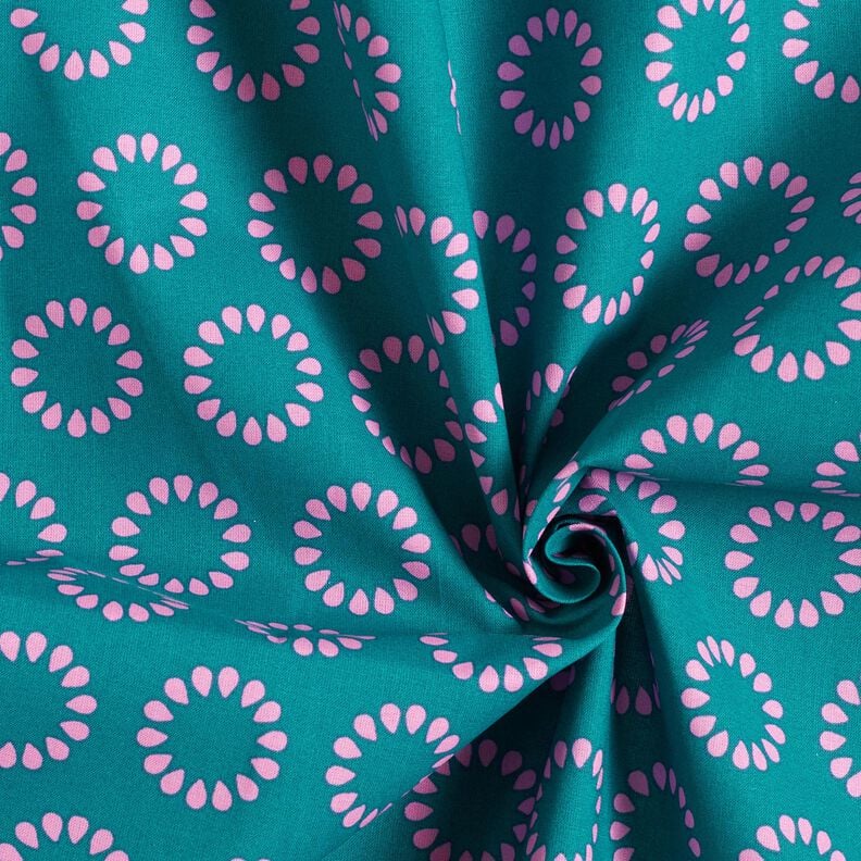 Beschichtete Baumwolle bunte Kreise – petrol/pastellviolett, image number 3