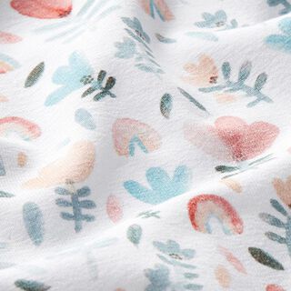 Baumwolljersey Blümchen und Regenbögen Digitaldruck – wollweiss | Reststück 50cm,