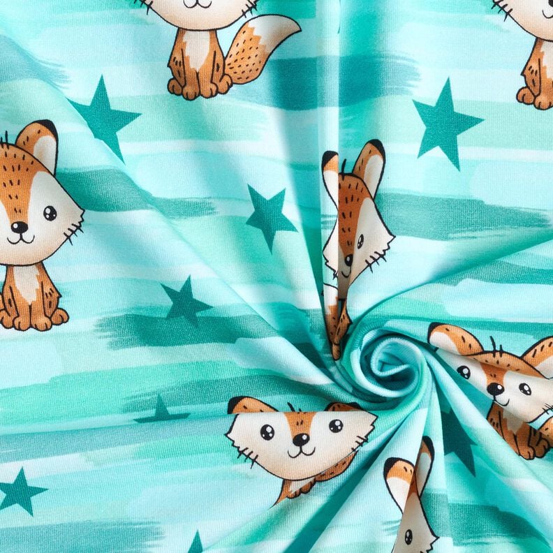 Baumwolljersey Fuchs mit Streifen | Glitzerpüppi – aquablau/pfirsichorange, image number 3