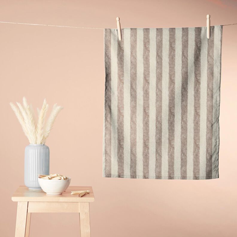 Frotteestoff Bambus Blockstreifen – mandel/helltaupe, image number 7