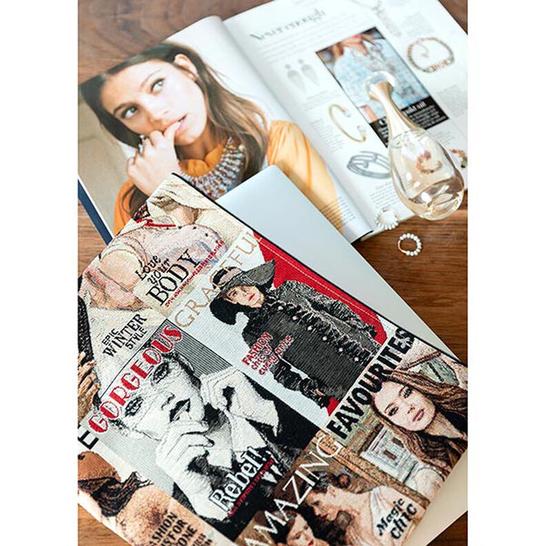 Dekostoff Halbpanama Mode-Magazine – schwarz/rot,  image number 6