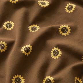 Baumwolljersey Sonnenblumen Digitaldruck – dunkelbraun/vanillegelb, 