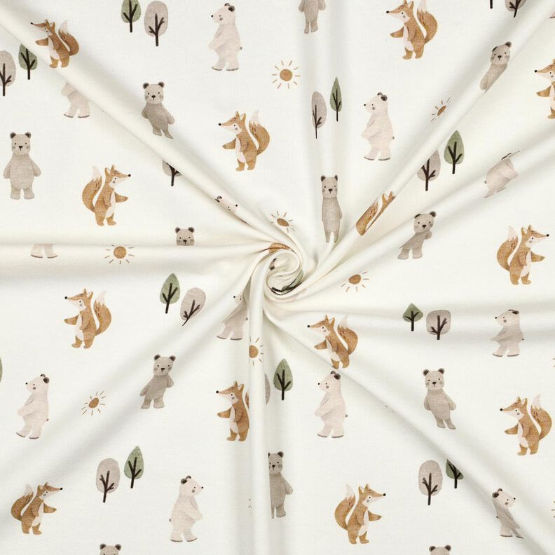 Baumwolljersey Tiere im Wald Digitaldruck | Poppy Fabrics – elfenbein/anemone,  image number 3