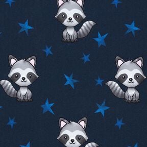 Baumwolljersey Waschbär mit Sternen | Glitzerpüppi – nachtblau/silber, 