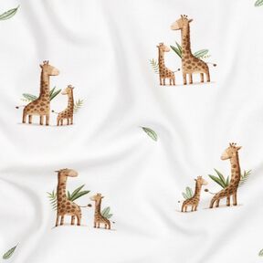 GOTS Baumwolljersey Giraffenfamilie Digitaldruck | Poppy Fabrics – weiss/hellbraun, 