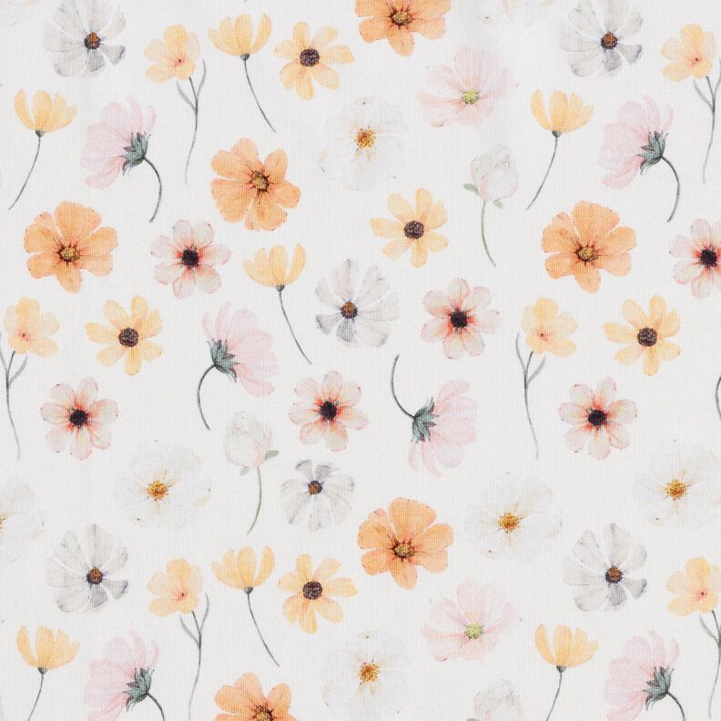 GOTS Baumwolljersey Blumenwiese Digitaldruck – beige, image number 1