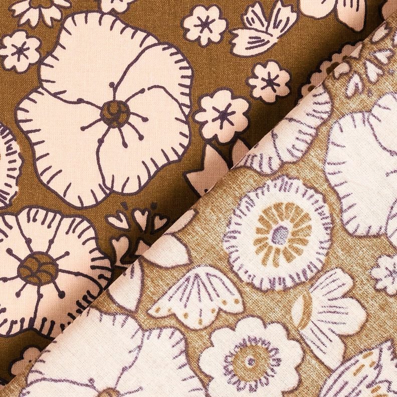 Baumwollstoff Cretonne Retro-Blumen – oliv/rosé, image number 4