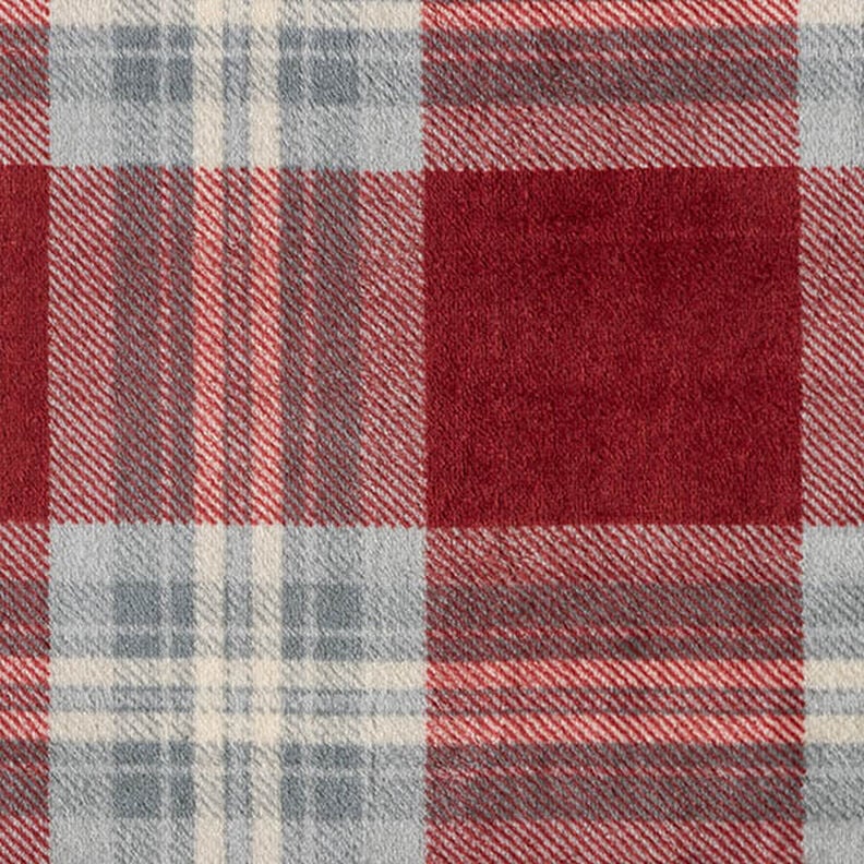 Kuschelfleece Karo – karminrot/hellgrau, image number 1