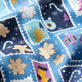 Baumwollstoff Popeline Weihnachtspost – blau/weiss, 