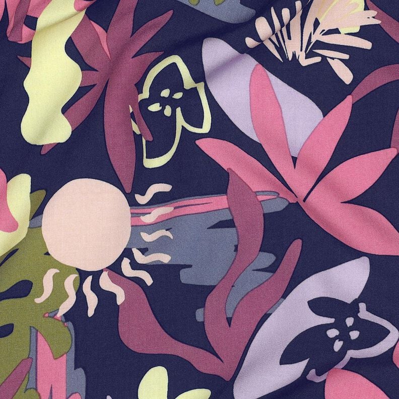 LENZING&trade; ECOVERO&trade; Viskosestoff Blumen &ndash; marineblau,  image number 2