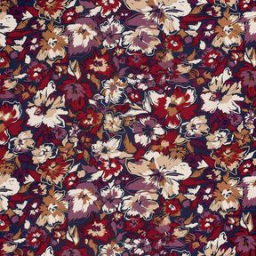 Viskosejersey expressive Blumen – marineblau/rotlila, 