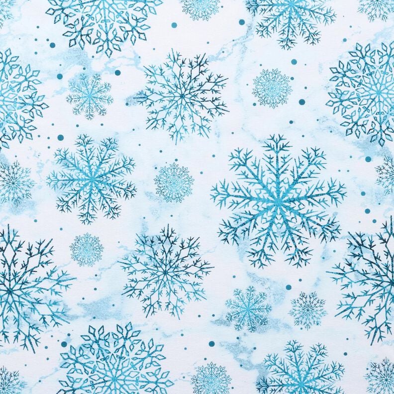 French Terry Weihnachts-Schneekristalle | Glitzerpüppi – himmelblau/hellpetrol, image number 1