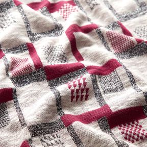 Strickstoff grafisches Glitzermuster – beere/weiss, 