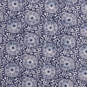 Baumwollstoff Cretonne florales Mandala – weiss/nachtblau, 