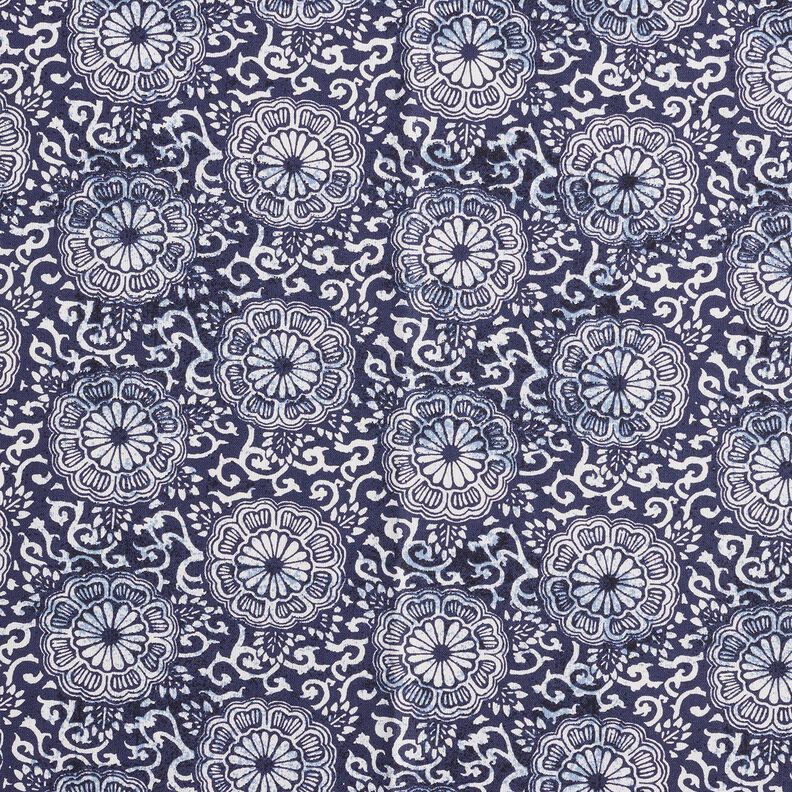 Baumwollstoff Cretonne florales Mandala – weiss/nachtblau, image number 1