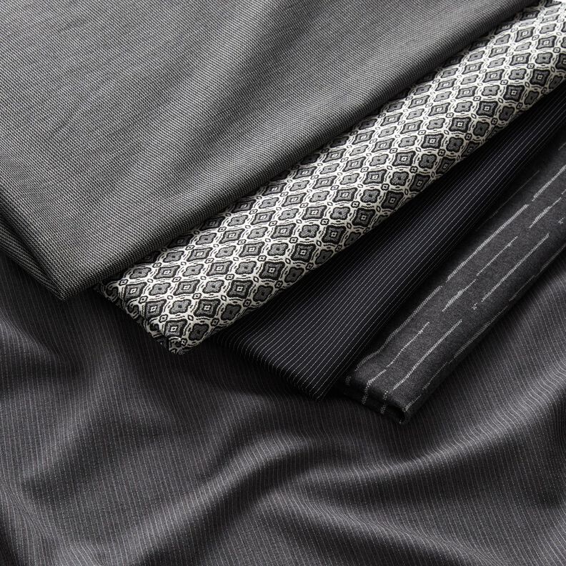 Stretch Jacquard Viskose-Mix edle Rauten – wollweiss/grau,  image number 5