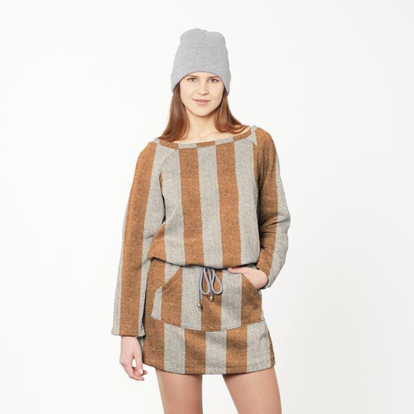 Strickjacquard breite Längsstreifen – currygelb/weiss, image number 6