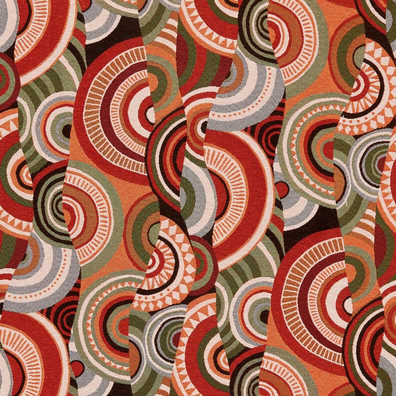 Dekostoff Gobelin abstrakte Halbkreise – terracotta/grün, image number 1