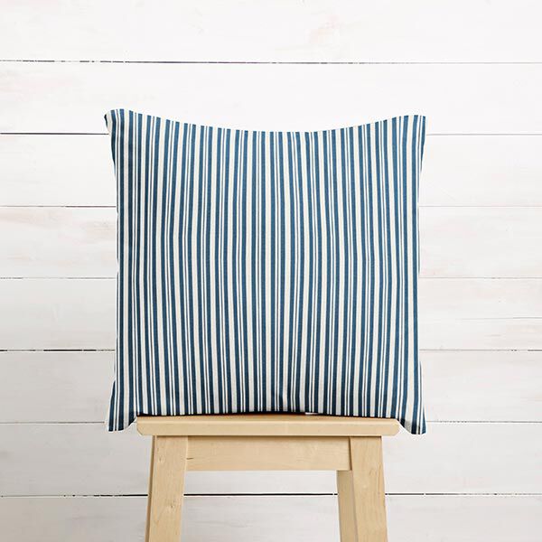 Dekostoff Halbpanama elegante Streifen – jeansblau/wollweiss