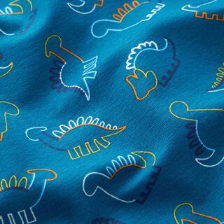 French Terry Sommersweat Dino-Silhouetten – hellpetrol, 