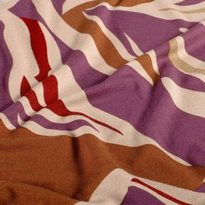 Viskosejersey abstrakte Wellen – aubergine/hellaltrosa, 