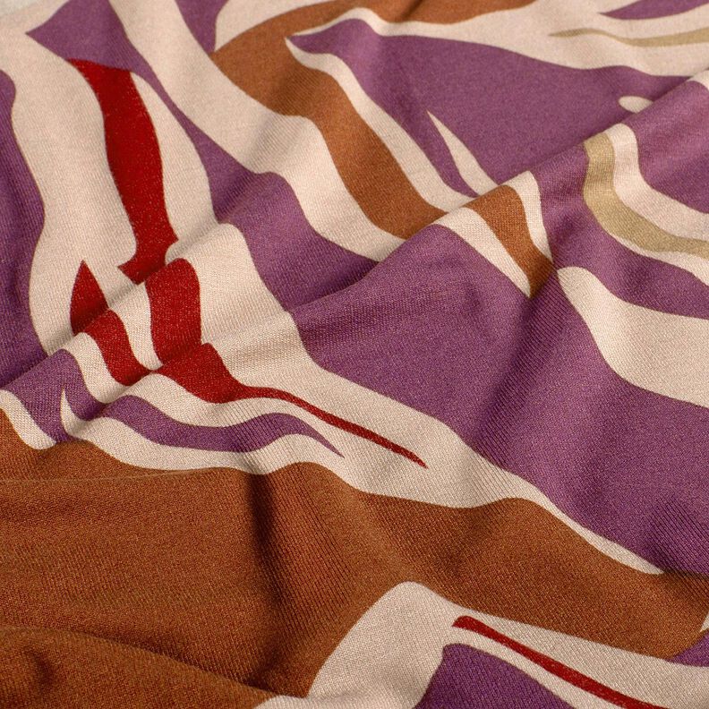 Viskosejersey abstrakte Wellen – aubergine/hellaltrosa, image number 2