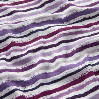 Musselin/ Doppel-Krinkel Gewebe bunte Pinselstreifen – wollweiss/pastellflieder | Reststück 50cm,