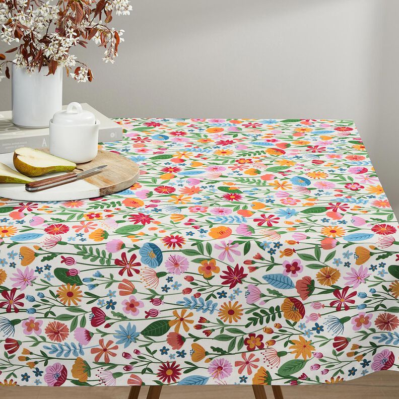 Dekostoff Halbpanama kunterbunte Blumen – elfenbein/pastellviolett,  image number 8