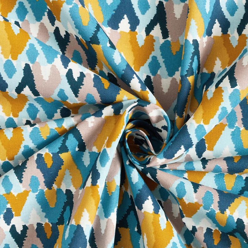 Baumwollstoff Cretonne Ethno-Druck – brilliantblau/senf, image number 3