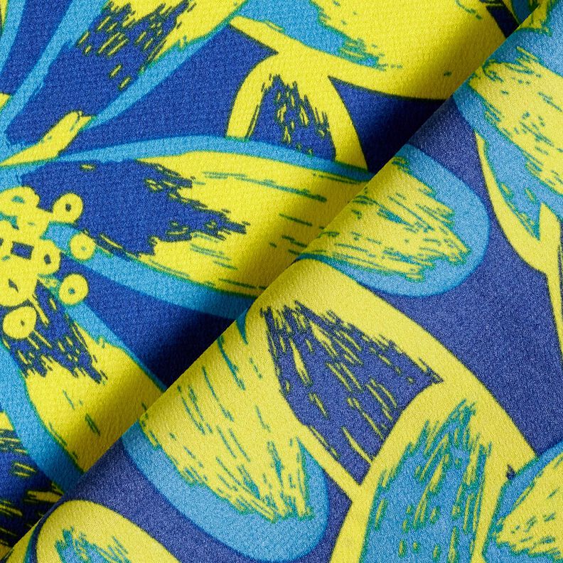 Crêpe Satin große Kamilleblüten – indigo/zitronengelb, image number 4
