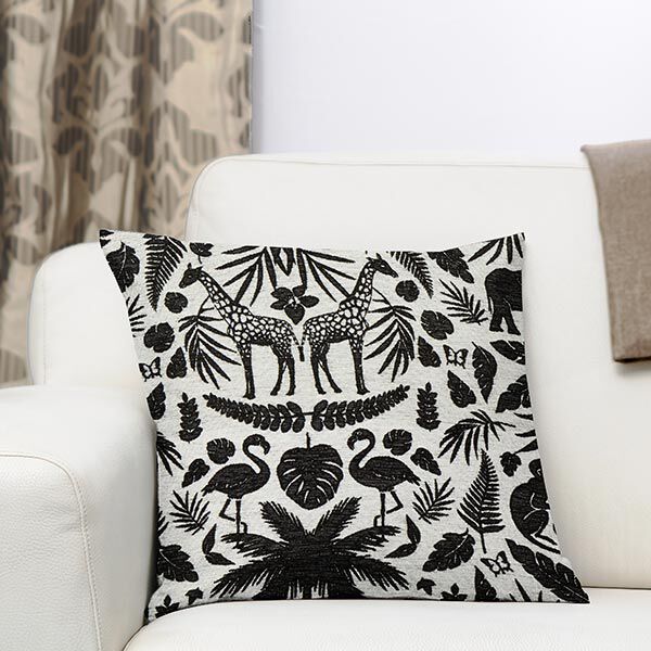 Chenille-Jacquard Barocker Dschungel – schwarz/wollweiss, image number 7