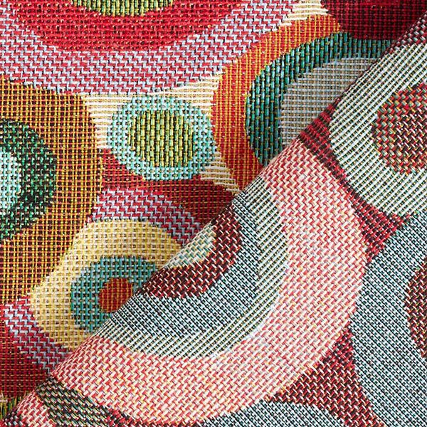 Dekostoff Gobelin bunte Kreise – hellbeige/karminrot