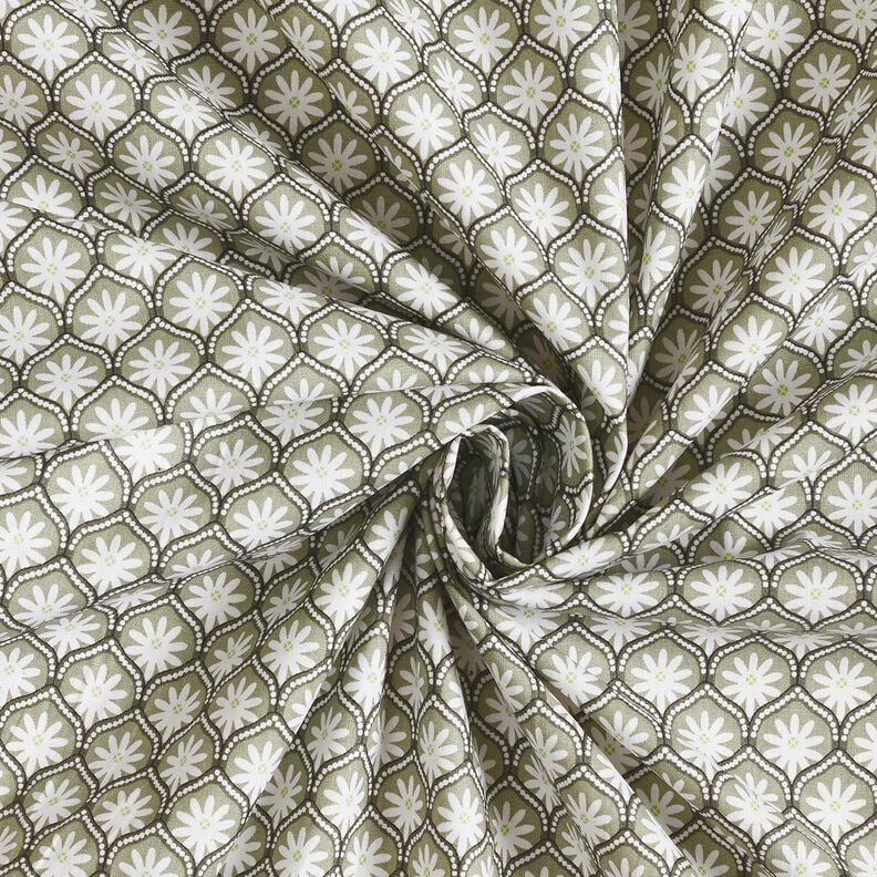 Beschichtete Baumwolle Blumenkacheln – schilf/weiss, image number 3