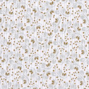 Musselin/ Doppel-Krinkel Gewebe abstraktes Blumenmuster – weiss/gelboliv, 