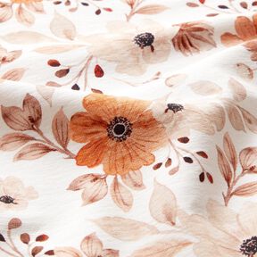 GOTS French Terry Sommersweat zarte Blüten – weiss/pfirsichorange, 