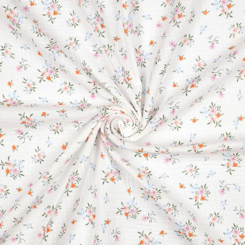 GOTS Musselin/ Doppel-Krinkel Gewebe süße Blümchen  | Poppy Fabrics – elfenbein/orange,  image number 3